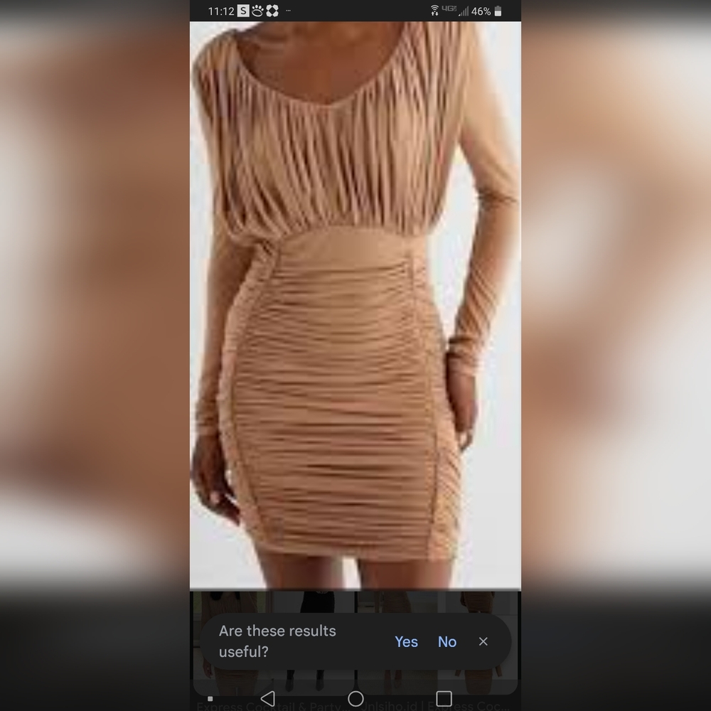 Elegant Tan Ruched Dress EXPRESS SzL